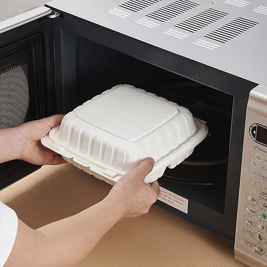 8X8" 3Compartment 50-Pack Plastic Clamshell Take Out Food Containers, Heavy Duty To-go Disposable Lunch Box For Cake, Sandwich, Salad, Dessert, Restaurant Meal Prep Packaging Catering Hinged Container