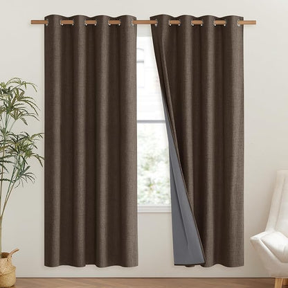 NICETOWN Coffee Vintage Linen 100% Blackout Curtains - Image 2