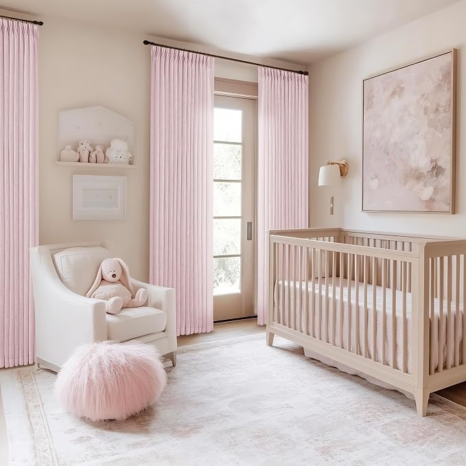 Light Pink Linen Pinch Pleat Curtains 96 Inch Length 2 Panels Set 40x96 | - Image 6