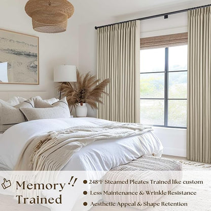 Burlywood Birch Pleated Blackout Linen 108 Inch Long Curtains 60 Inch Wide | - Image 2