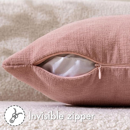 MIULEE Blush Pink Chenille Couch Throw Pillow Covers, 18x18 | Set of 2 - Image 3
