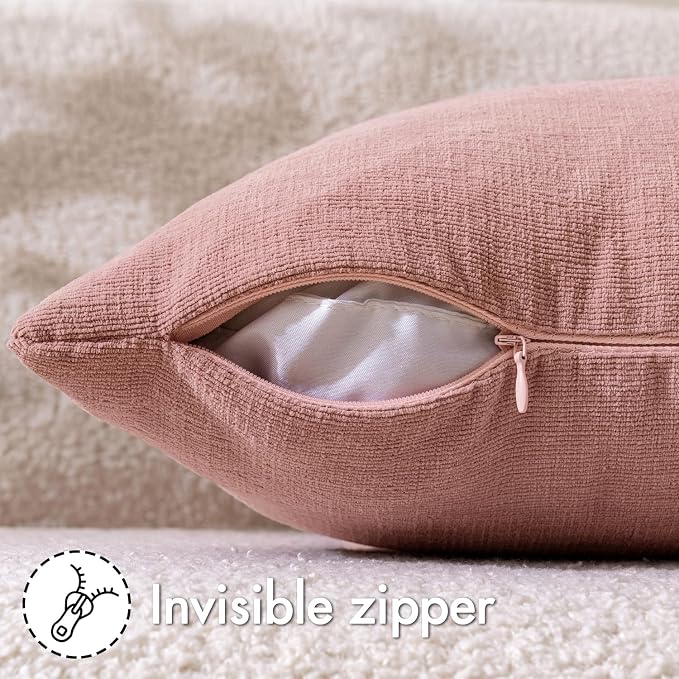 MIULEE Blush Pink Chenille Couch Throw Pillow Covers, 20x20 | Set of 2 - Image 3