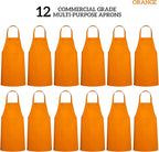 GREEN LIFESTYLE 12 Pack Professional Chef Apron – Grilling Aprons for Men, Waterproof Cooking Apron for BBQ, Work or Restaurant Use, Kitchen Aprons for Women – Orange, No Pockets