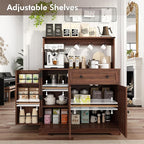 Wnutress Farmhouse Coffee Bar Cabinet with Drawer, 39" Kitchen Hutch Sideboard Buffet Cabinet with Charging Station and Adjustable Shelves, Coffee Bar Storage Table for Living Room, Dining Room, Brown