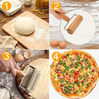Dough Docker Roller Stainless Steel and Wooden Dough Roller, Set of 2 Pizza Pin Roller Dough Hole Maker Wood Pastry Pizza Roller for Pizza, Cookie, Pie, Pastry, Bread, Crust