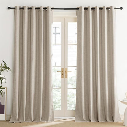 NICETOWN Oatmeal Vintage Open Linen Weave Flax Thermal Curtains, 100% Blackout - Image 2