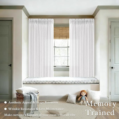 Semi Sheer Pinch Pleated Boho Linen Window Curtains 63 Inch Long 2 Panels | - Image 6