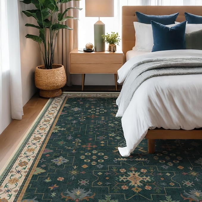 Dark Green Vintage 8x10 Washable Rugs - Image 4