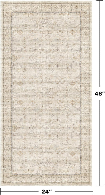 Washable 2x4 Beige Bathroom Rugs, Farmhouse Small Rugs - Image 2