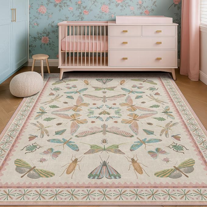 Butterfly Area Rugs 5x7 for Baby Nursery, Cute Light Pink Rugs for Bedroom Girls - Image 6