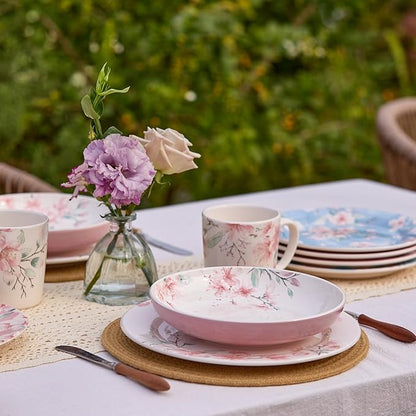 Bico Spring Sakura Pasta Bowls, 35oz Salad Bowl Set of 4, Large Ceramic Serving Dinner Bowls for Soup and Cereal, Microwave and Dishwasher Safe, Gift for Housewarming and Thanksgiving