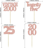 Gyufise 24Pcs 25th Birthday Cupcake Toppers Glitter Twenty-five Vintage 2000 Hello 25 Years Birthday Cupcake Picks Cheers to 25 Cake Decor for Happy 25th Anniversary Party Supplies Rose Gold