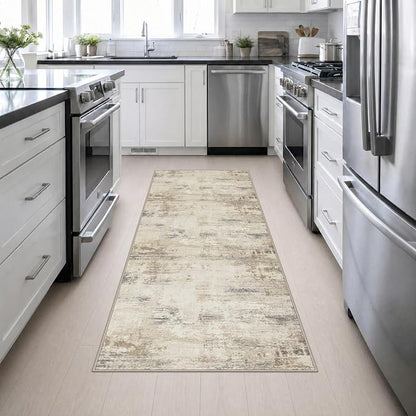 3x8 Washable Runner Rug：Modern Abstract Soft Carpet Beige Brown | - Image 5