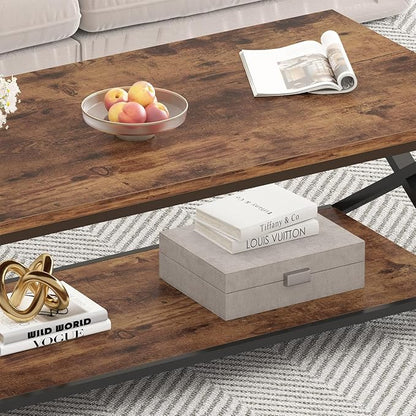HSH Rustic Coffee Table with Storage Shelf, Industrial Metal Wood Living Room - Image 7