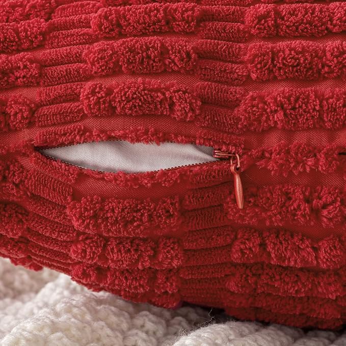 MIULEE Corduroy Decorative Throw Pillow Covers 16x16 Red Pack of 2 | Soft Boho - Image 3