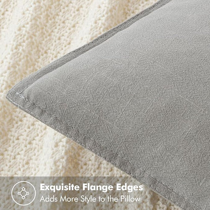 MIULEE Decorative Linen Euro Sham Pillow Covers 24x24 Light Gray | Boho - Image 2
