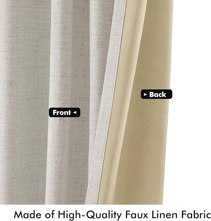 MIULEE 100% Blackout Linen Curtains 42 x 90 Inch Cream White 2 Panels | Thermal - Image 6