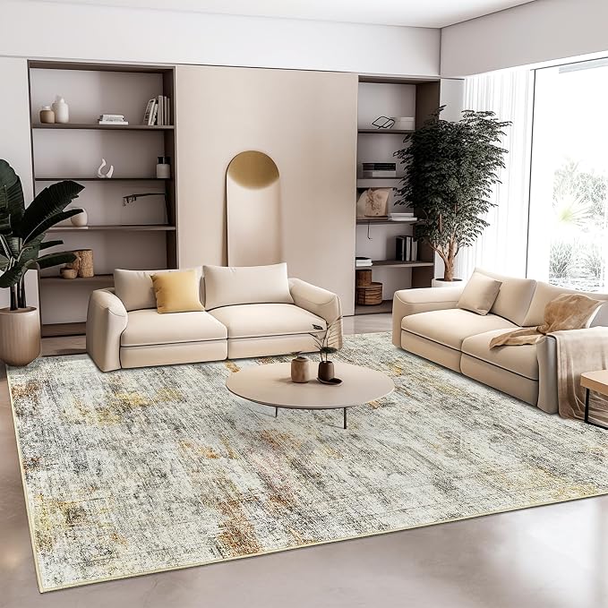 Soalmost 9x12 Area Rugs for Living Room Washable Rug Non-Slip Grey/Rust | Large - Image 9
