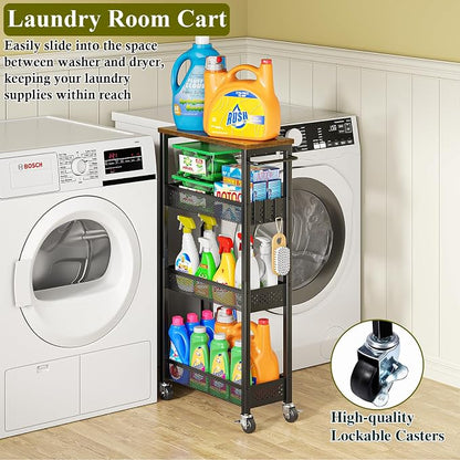 OKZEST Utility Slim Storage Cart, 4 Tier Small Rolling Kitchen Laundry Room Cart - Image 4