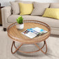 FINECASA Boho Rattan Coffee Table Round, Handwoven Modern Style Round Wicker by FINECASA