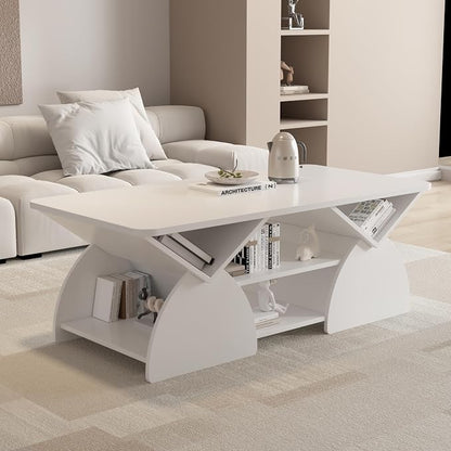 Modern White Coffee Table 47 in, Rectangular Living Room Table by Noeko