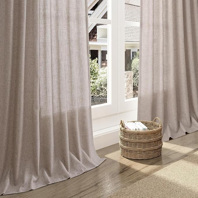 Brownish Grey Linen Curtains for Living Room Extra Long 144 Inches Long Back - Image 5