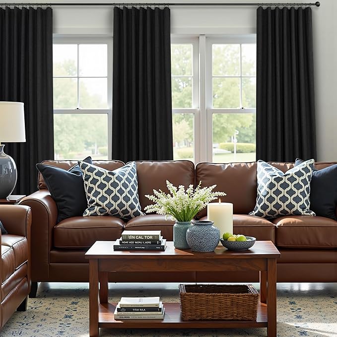 Pitalk Black Out Curtains 108 Inch Long 2 Panels Gothic Elegant Modern Linen - Image 2