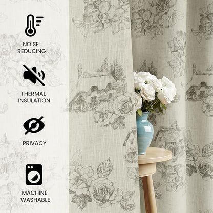 Yakamok 84 Inches Grey Floral Linen Textured Curtains - Image 2