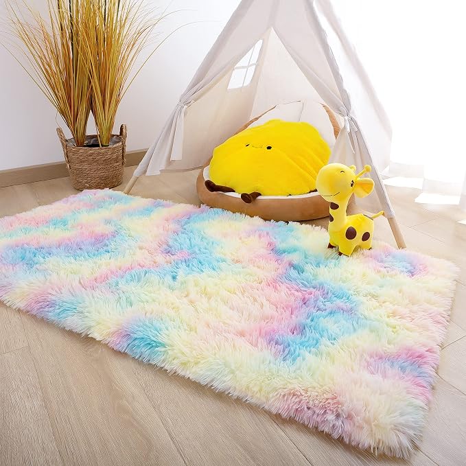 Noahas 2x6 Rainbow Fluffy Soft Runner Rug Non-Slip - Image 4