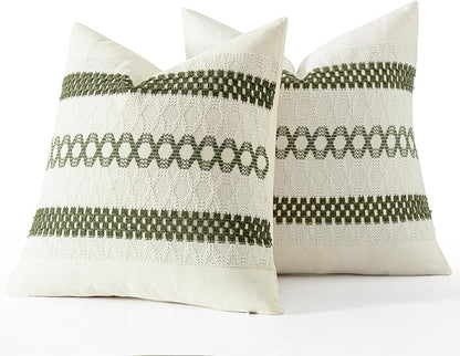 MIULEE Set of 2 Moss Green Boho Decorative Pillow Covers 20x20 Inch | Farmhouse - Image 7