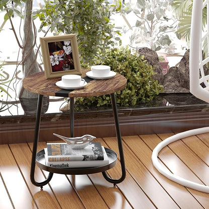2 Tier Coffee Table in Living Room, Industrial Style Round Coffee Table - Image 4