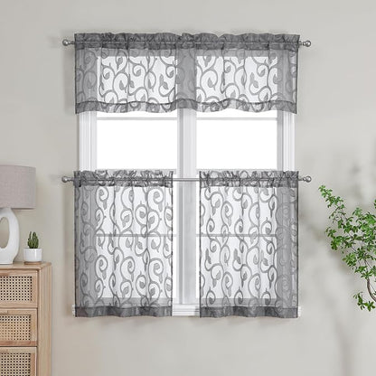 Furman Sheer Curtains Tiers 24 Inch Length 2 Panels Set, Geometric Jacquard - Image 7