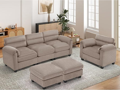 HAOMARKETS Corduroy 4-Piece Sofa Set, Upholstered Ottoman Set of 2, Accent - Image 6