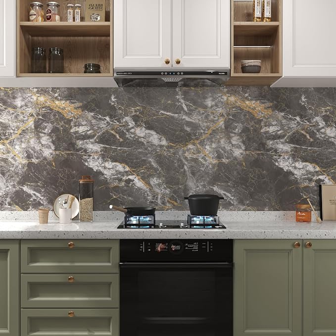 BAYYA 48"x354" Extra Wide Marble Contact Paper Dark Grey Marble Wallpaper Peel - Image 8