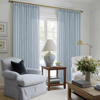 Blue Grey 90 Inch Linen Curtains Pinch Pleated - Image 6