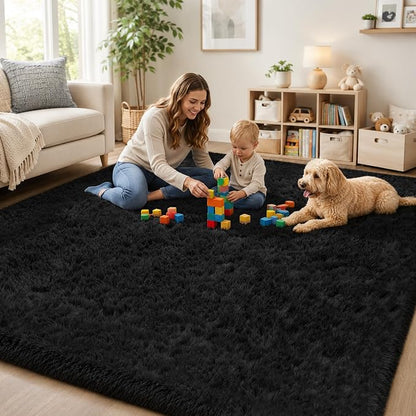 PLHXFR 4x6 Area Rugs Living Room: Fluffy Bedroom Rug Shag Carpet Black | - Image 9