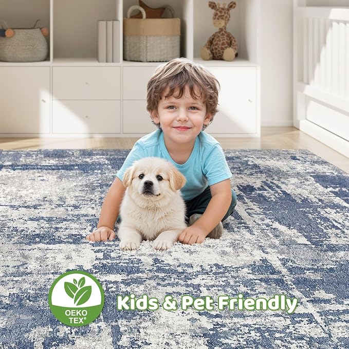LOONGRUG Area Rug 5x7 Washable Neutral Modern Living Room Rugs Navy Gray | - Image 7