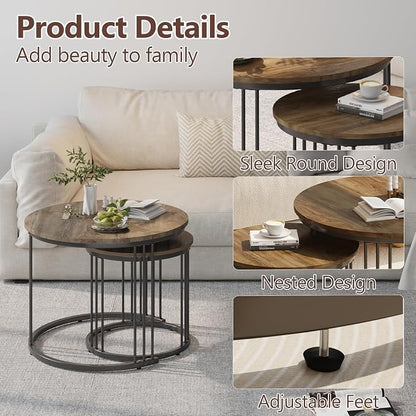 Garden 4 you Nesting Coffee Table, 23.6" Round Coffee Table Set of 2, Wooden - Image 6