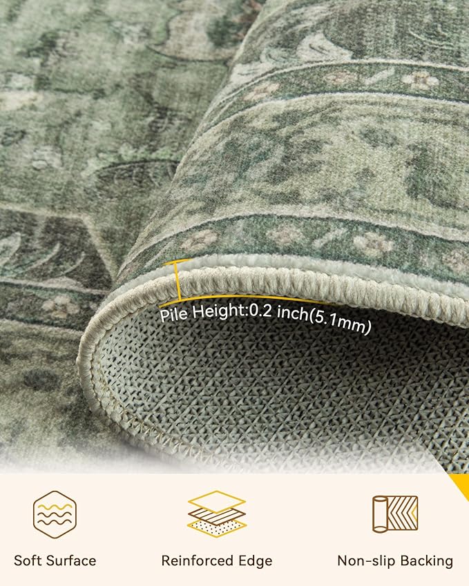 RELEANY Washable Area Rug, Water Repellent, Pet Friendly, Vintage Floral Boho - Image 4