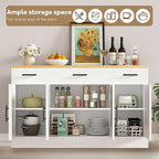 Vongrasig 53' Large Sideboard Cabinet with 4 Doors and 3 Drawers, Farmhouse Buffet Table Coffee Bar Kitchen Storage Cabinet, Wood Buffet Table for Kitchen, Dining Room, White