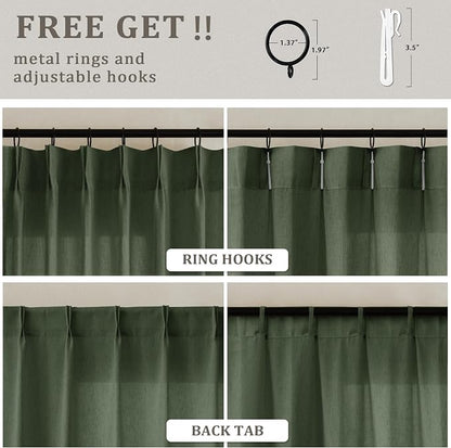 Olive Green Extra Wide Pinch Pleated 100 x 102 Inch Linen Curtains | - Image 3