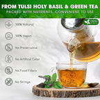 FreshDrinkUS, Premium 30 Tulsi Green Tea Bags, 100% Natural, Blend of Tulsi Holy Basil Leaves, and Green Tea Leaves. Made with Natural Material Tea Bags. No Sugar, Vegan.
