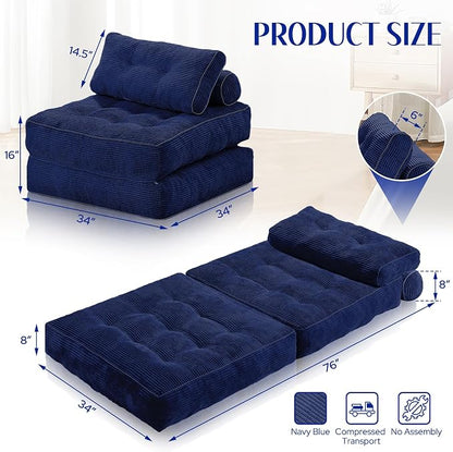 HABUTWAY Folding Sofa Bed, Convertible Sleeper Chair Bed w/Dual-Pillow & Handle - Image 2