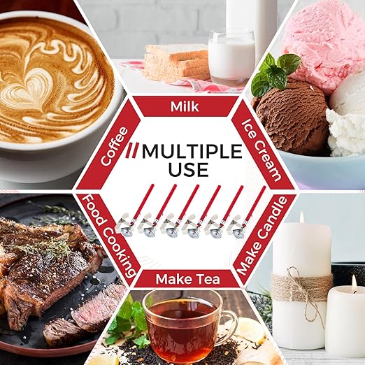 6 Pack Immediate Read Pocket Thermometer, 1 Inch Stainless Steel Dial Food Thermometer with 6 PCS Red Plastic Sleeves of Thermometers and 6 PCS Clips for Coffee Drinks Chocolate Milk Foam