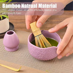 Matcha Whisk Set - Traditional Japanese Handmade Bamboo Matcha Whisk and Holder, Matcha Bowl,Bamboo Scoop, Scoop Rest, Sifter and Tea Towel (Purple)