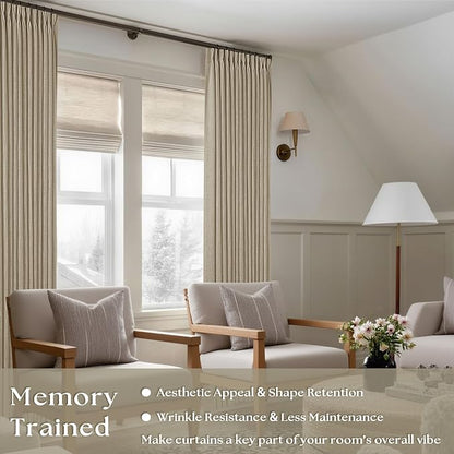 Dark Flax Linen Pinch Pleat Light Filter Curtains 120 Inches Long 2 Panels | - Image 2