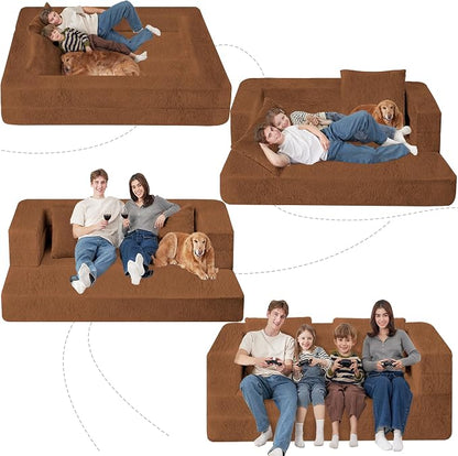 Folding Bean Bag Chair for Adults, 3-in-1 Bean Bag Couch Faux Fur Floor Sofa - Image 9