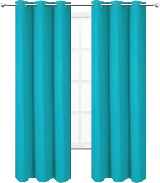 Teal Thermal Blackout Curtains/38 x 84 Inch/Set of 2 Panels Room Darkening - Image 2