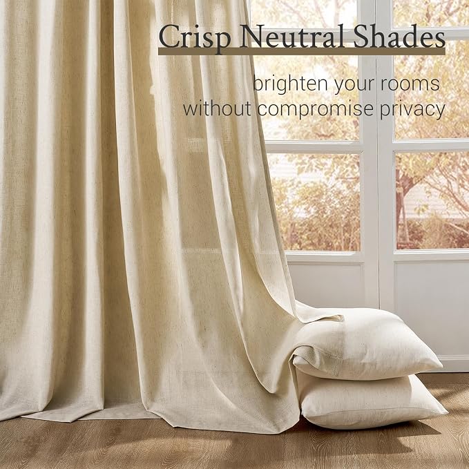 Topfinel 96 Inches Long Pinch Pleated Semi Sheer Curtains, Natural Linen - Image 5