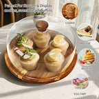 Wood-Cake-Stand With Acrylic Dome Lid, Round Wooden Cake Holder Plate With Cover, 2-in-1 Dessert Table Display Set For Party, Charcuterie Board For Cheese, Chips & Dips, Nachos, Fruit Platter